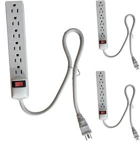 3-pack 30inch White Power Strip 6-outlet 598481862894 3pk Safety Surge Protector Ac Wall Extension 12z