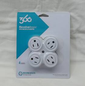 36031 360 819124015490 Revolve Basic White Rotating 4 Outlets Adapter Fits Large Plugs