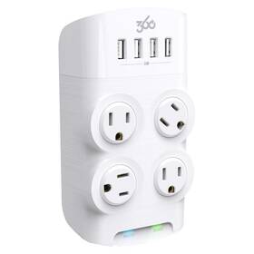 32615 360 Electrical Revolve 4 Outlets Wall Tap Surge Protector White 1080 J
