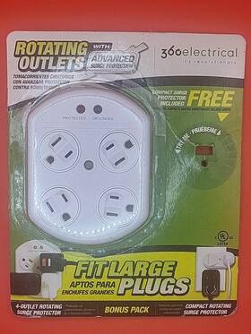 36097 360 Electrical 36096 W Advanced Surge Protector 4 Rotating Outlets Large Plugs