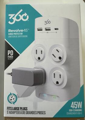 Revolve45 360 Electrical 3e0771 Surge Protector 3 Outlets Usb-c Usb-a Pd Gan White