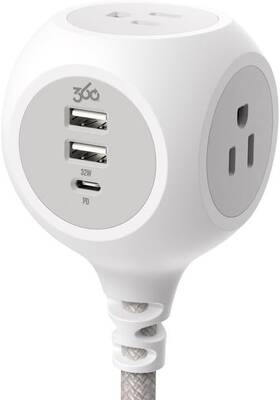 360 Electrical 819124015995 Powerball32 32w Power Strip With 3 Ac Outlets 1 Usb-c 2 Usb-a