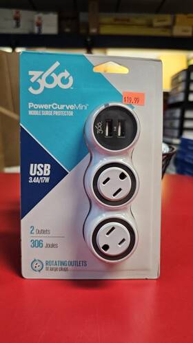 360 Electrical 819124018804 Powercurve Mini Surge Protector With 2 Rotating Outlets And Usb