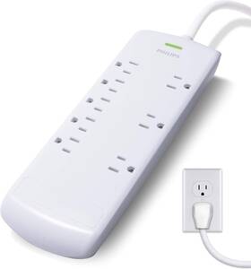 Spp3086wb Accessories 8 Outlet Power Strip Surge Protector 8ft Extra-long Cord Flat Plug Wall