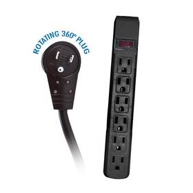 Acl 704088367207 4 Feet Surge Protector Flat Rotating Plug 6 Outlet Black Horizontal