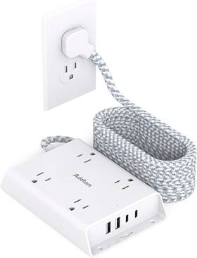 Addtam 445057164191 Surge Protector Power Strip 10 Ft Flat Plug Extension Cord With 4 Usb Wa