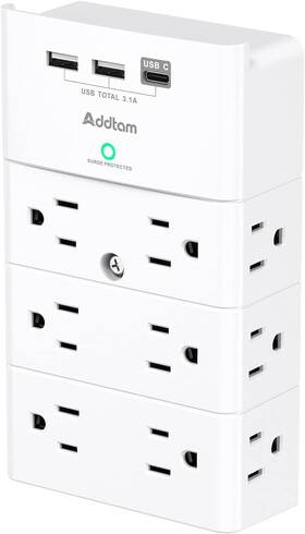 Addtam 744110376210 Multi Plug Outlet - Surge Protector Wall Mount With 12 Extender- 3 Sides Addtam 744110376210 Multi Plug Outlet - Surge Protector Wall Mount With 12 Extender- 3 Sides