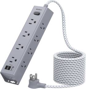 Ad12w3uc2 Addtam Surge Protector Power Strip - 10 Ft Extension Cord Grey