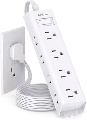 Ad309 Addtam Flat Plug Power Strip Ultra Thin Extension Cord 12 Outlets Ac 3 Sides New