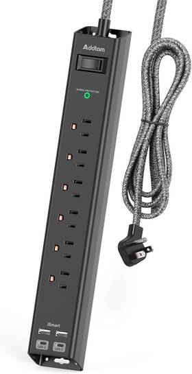 Ad313 Addtam Surge Protector Power Strip - Extension Cord With 6 Ac Outlets 4 5 Ft Black