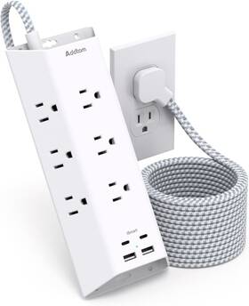 Ad319 Addtam Surge Protector Power Strip 5 Ft Flat Plug Extension Cord White