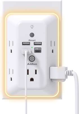 Ad45c Addtam Surge Protector Multi Plug Outlet Extender With Night Light For Home Office