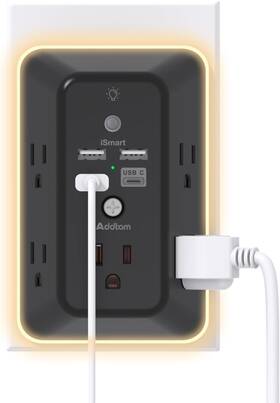 Ad45cb Addtam Surge Protector Outlet Extender With Night Light 1c3a Black