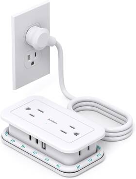 Ad4wc2r Addtam Travel Power Strip With Usb Ports 4 Outlets 3 2 C White