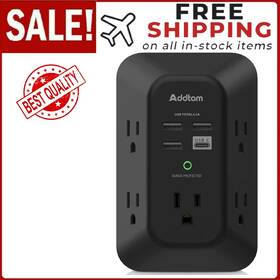 Ad5004b Addtam Usb Wall Charger Surge Protector - 5 Outlet Extender With 4 Charging Ports
