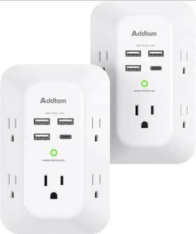 Ad5004p Addtam 2 Pack Usb Wall Charger Surge Protector 5 Outlet Extender With White