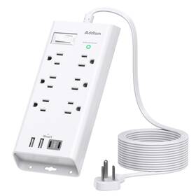 Ad5006c2l Addtam 10ft Flat Plug Extension Cord Surge Protector Power Strip With 6 Outlets And 4