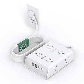 Ad84c2s6 Addtam Extension Cord 20 Ft 8 Ac Outlets 4 Usb Ports Surge Protector Power Strip Flat
