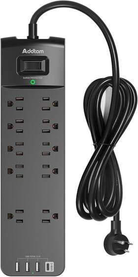 Ad9008b Addtam Power Strip - Surge Protector With 10 Outlets And 4 Usb 6 Ft Black