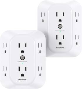 Addtam-2p Addtam 2-pack Surge Protector Outlet Extender Splitter 6 Ac Multi White