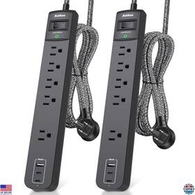 B08qyjmjq3 Addtam 2 Pack Surge Protector Power Strip 5 Outlets 3 Usb 6ft Cord Wall Mount