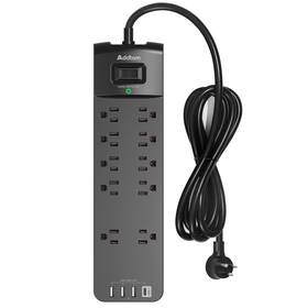 Hw-a08 Addtam Power Strip - Surge Protector With 10 Outlets And 4 Usb 6 Ft Black