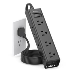 Us-ad309b Addtam Extension Cord Flat Wall Plug - Surge Protector Power Strip With 5 Ft Black