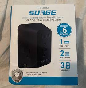 Aduro 849813057111 Multi Plug Outlet Extender With Surge Protector Black Box Damage