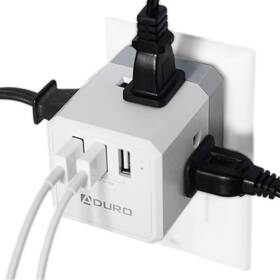 Pw-sq3o-3usb-08 Aduro Multiple Plug Outlet Extender Usb Charger Surge Protector - White
