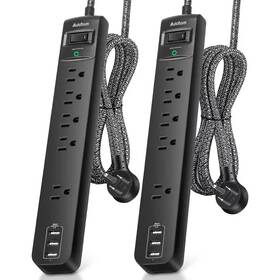 Ahfiwaso 313107151156 5-outlet Power Strip Surge Protector With Switch 3-usb Ports And 6 Ft. Braided