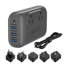 Ahfiwaso 445009371301 2-outlet Power Strip Surge Protector Voltage Converter Travel Adapter With 3 Usb