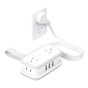 Ahfiwaso 445042128146 4 Ft. Wrapped Around Extension Cord 4-outlet Flat Plug Travel Power Strip With 3