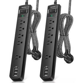 Ahfiwaso 726084836532 5-outlet Power Strip Surge Protector With Switch 3-usb Ports And 15 Ft. Braided