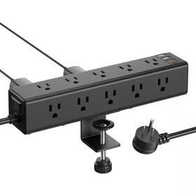 Ahfiwaso 744110176292 6 Ft. Desk Clamp Surge Protector Power Strip Widely Spaced 15 Ac Outlets Fast