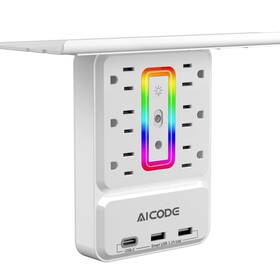 Ab-znl8-c Aicode Socket Outlet Shelf Wall Extender Surge Protector With Nightlight 6 Ou
