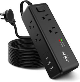 Aijoy 313029079095 Power Strip Surge Protector 5 Ft Extension Cord With 8 Ac Ports And 3 Usb