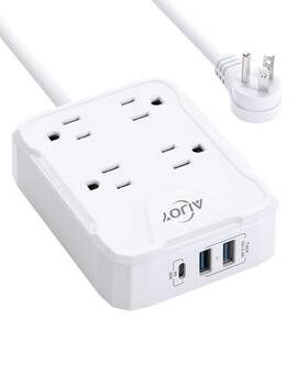 Aijoy 650971711254 Power Strip 4 Outlets 3 Usb Ports 5ft Flat Plug Extension Cord Travel Cruise