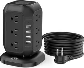 Ajhe19-h Aijoy Power Strip Tower 16.4 Ft Cord Surge Protector With 12 Ac Black-15ft