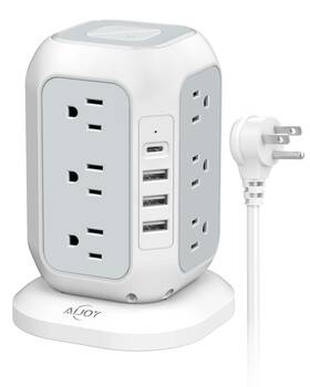 Ajhe20-bu Aijoy Surge Protector Power Strip - 12 Ac Outlets 4 Usb Ports 1 Usb-c 10f