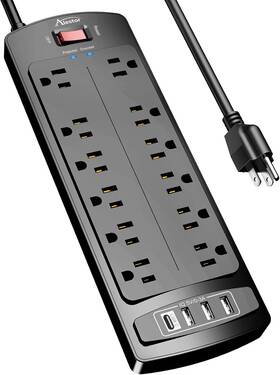 Alestor 726084657762 Power Strip Surge Protector With 12 Outlets And 4 Usb Ports