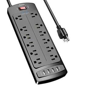 Alestor 850020240159 Power Strip Surge Protector With 12 Outlets And 4 Usb Ports 6 Feet Extension