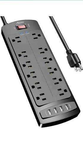 Ps951 Alestor Power Strip Surge Protector With 12 Outlets And 4 Usb Ports 6 Feet New