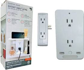 Allstar Innovations 740275052655 6 Port 2 Usb Power Outlet Shelf Sharper Image White
