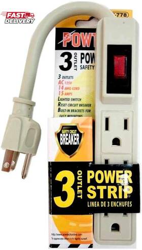 Alltopbargains 313038730703 2 Pc 3 Outlet Surge Protector Power Strip Grounded Flat Plug 5 Inch Extension Cord