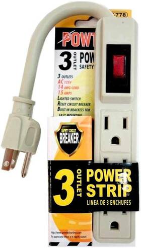 Alltopbargains 445033774710 2 Pc 3 Outlet Surge Protector Power Strip Grounded Flat Plug 5 Inch Extension Cord
