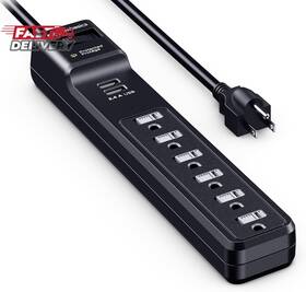 Amazon Basics 445013129196 Surge Protector Power Strip With 6 Outlets 2 Usb Ports 1000 Joul