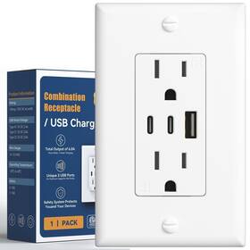 U1560acc Amico 6.0a Usb Outlet 3-port 30w Wall Outlets With 2 Type C And 1 A 15