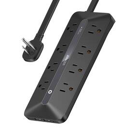 Anker 194644037338 Flat Plug Power Strip 12-in-1 Usb-c With 8 Ac Black