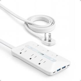 Anker 194644040505 Power Strip With 300j Surge Protector Flat Plug Extension 10ft White