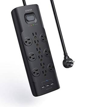 A2762 Anker 194644066680 Power Strip Surge Protector 12 Outlets And 3 Usb-a - Black